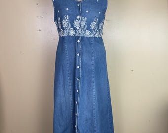 Vintage Denim Dress, denim Jumper, OS M -L