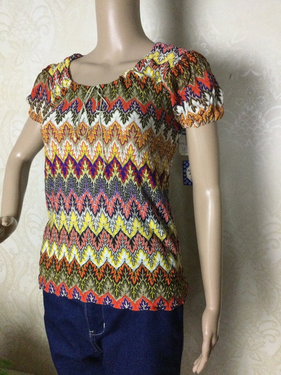 Vintage 70s Pastel  Jacquard popcorn top 1970s pu… - image 1