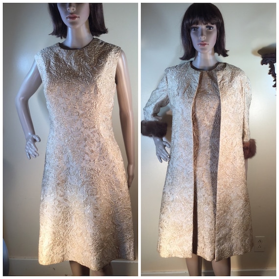 vintage 50s Gold Lame Coat mink trim, gold lame Dr