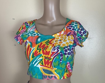 Vintage 70s Midriff  TOP ,1970S Tiny BRIGHT Top, Hippie Hippy  Clothing