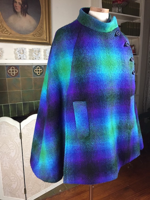Vintage 60S plaid cape vtge Mod 60s Cape Plaid