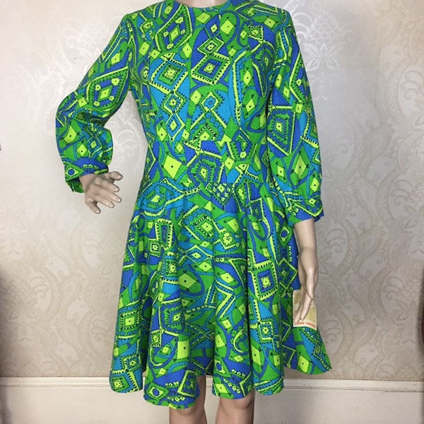 70s Psychedelic Mini  Dress 1970s mini Dress, SM  hippie boho, Abstract Mod  70s Dress,  new with tags