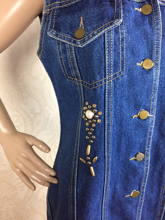 Vintage 90S bedazzled Denim Dress Jean Dress 90s … - image 8