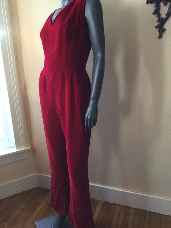 Vintage 60s Red Velvet Jumpsuit , Sm