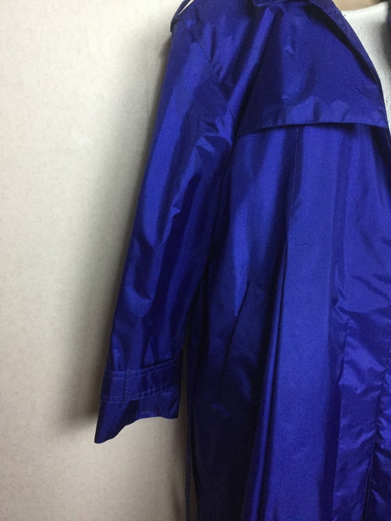 Vintage 80s Metallic Raincoat , Cerulean Blue Tre… - image 4