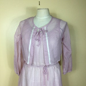 Vintage 70s lavender polka dot prairie dress , Sm M image 7