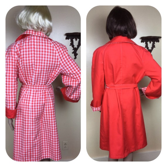 Red Gingham Coat, Wrap Reversible Spring Coat, MI… - image 5