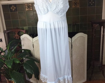 Vintage  50s SHEER Baby Blue Lace trim Night wear, XL