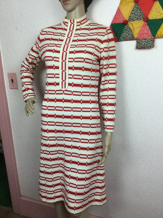 Vintage 70s Red &White Italian Knit Dress, 1960s … - image 4
