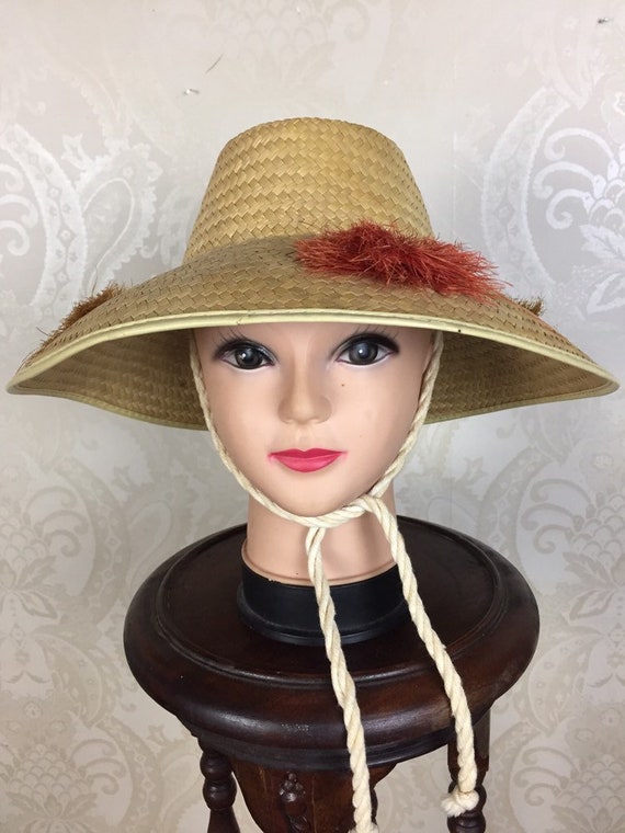 Vintage 60s Straw Beach Hat , - image 10