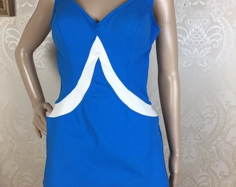 Vintage 60s Swimsuit , Mod Bright Blue One piece SM