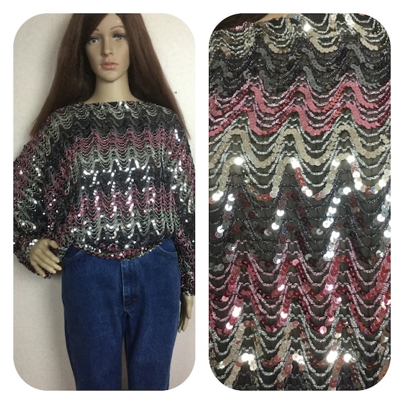 Disco Sequin Top, Disco Shirt , 1x, Halloween cos