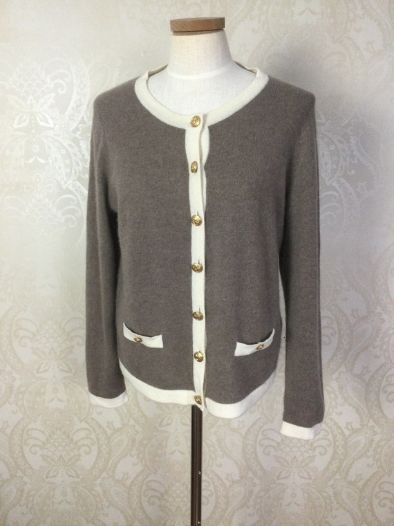 Vintage Tan Cashmere Sweater, 1980s cardigan, 80s… - image 1