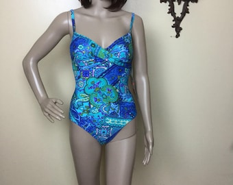 Vintage  80s swimsuit  NWT  cobalt blue one piece swimsuit sm