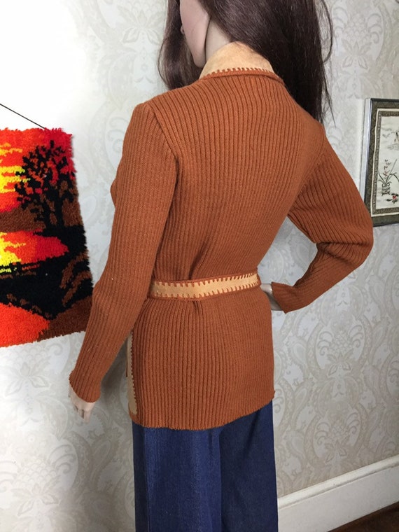 Vintage 70s Suede Sweater, Knit Jacket , Hippie C… - image 10
