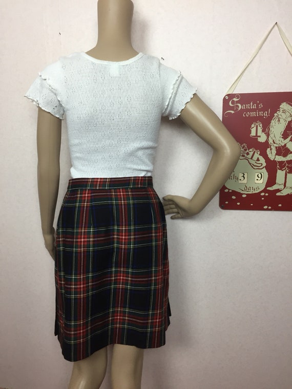 90s Red and Black plaid Mini wrap skirt sm w26 sm… - image 4