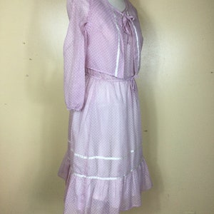 Vintage 70s lavender polka dot prairie dress , Sm M image 5