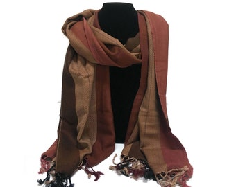 Handwoven Cotton Scarf - Natural Color - Brown Shade - One of a kind-Mother’s day gift