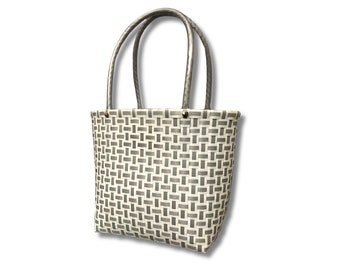 Small Plastic Handwoven Tote Basket Mini Market Bag