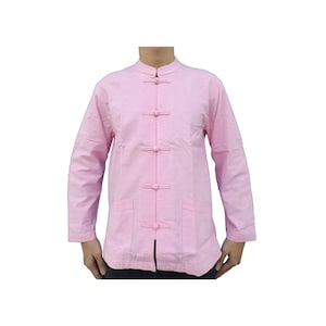 Men&#39;s Long Sleeve Kung Fu Tai Chi Cotton Shirt Pink