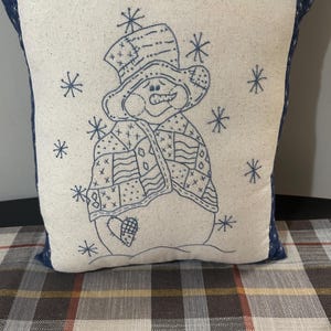 Snowman Hand embroidered Pillow