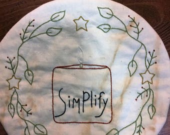 Hand Embroidered primitive Candle Mat - simplify