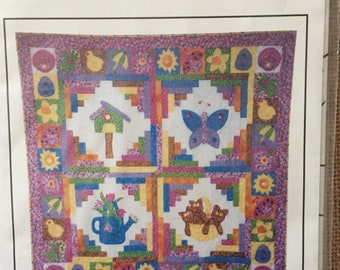 Wall hanging quilt pattern - spring folk art