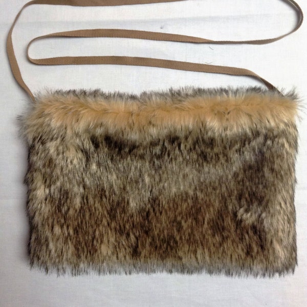 Faux Wolf Fur Crossbody Zipper Bag