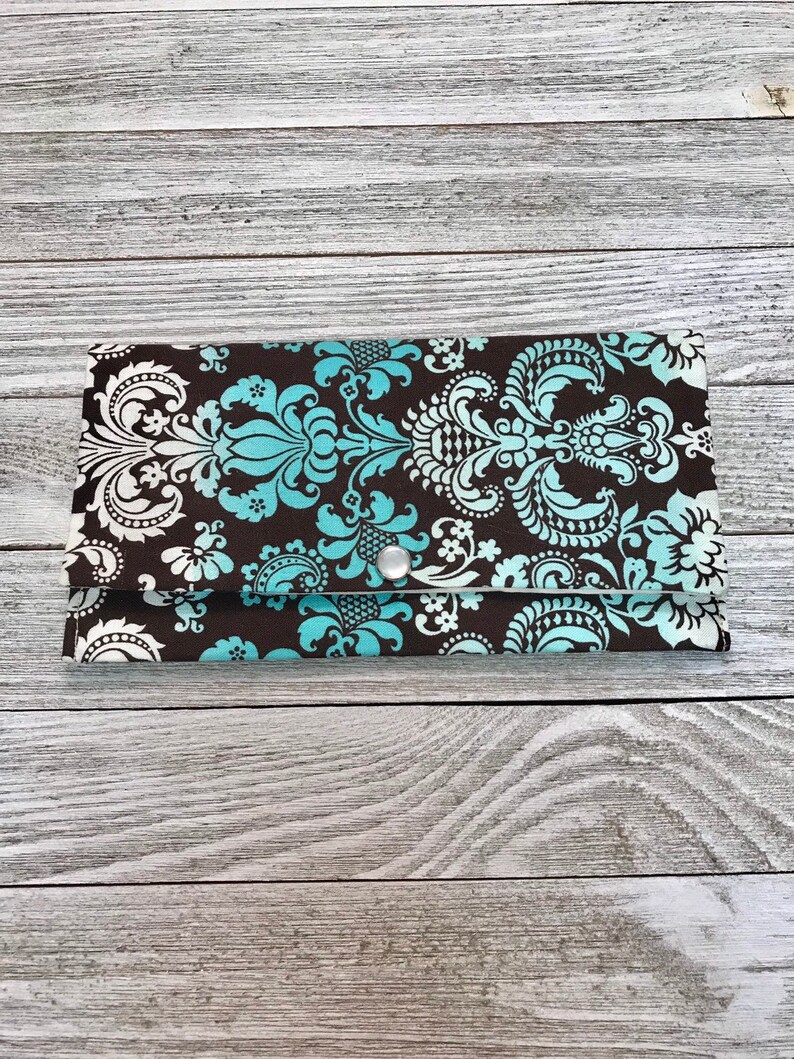 Baroque Print Women/'s Wallet in Brown and Teal Ombre