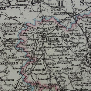 Ancienne carte de la Saxe, Thuringe, Allemagne Belle impression/affiche allemande ancienne de 1878, colorée à la main, Grandes cartes vintage Sachsen Thuringe