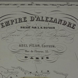 Ancienne carte de 1880 de l'empire macédonien d'Alexandre le Grand, GRANDE affiche originale française ancienne sur les cartes d'expédition de la route des conquêtes