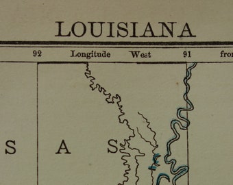 LOUISIANA old map of Louisiana USA - 1883 original antique print Louisiana state with counties - Baton rouge area - county maps 20x27c 8x11"