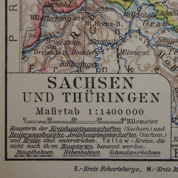 GERMANY old map of Saxony 1928 detailed antique vintage print about Berlin Leipzig Dresden Erfurt Halle Magdeburg Chemnitz vintage maps