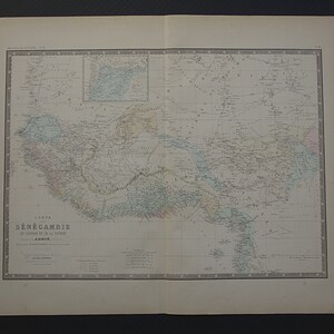 Map of Africa LARGE 1876 antique print Western Africa Sahara Guinea big old vintage maps of Africa Waalo Oualo kingdom