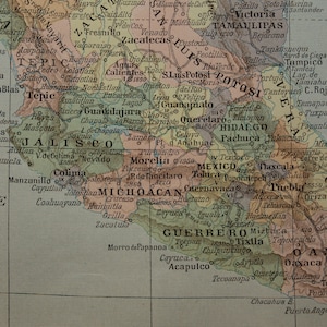 MEXIKO antike Landkarte von Mexiko von 1902 alter französischer Druck über mexikanische Provinzen Kunstpyramide papantla Mapa de México 9x12"