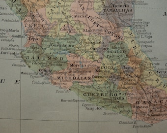 MEXICO antieke kaart van Mexico uit 1902 oude Franse print over Mexicaanse provincies kunstpiramide papantla mapa de México 9x12"