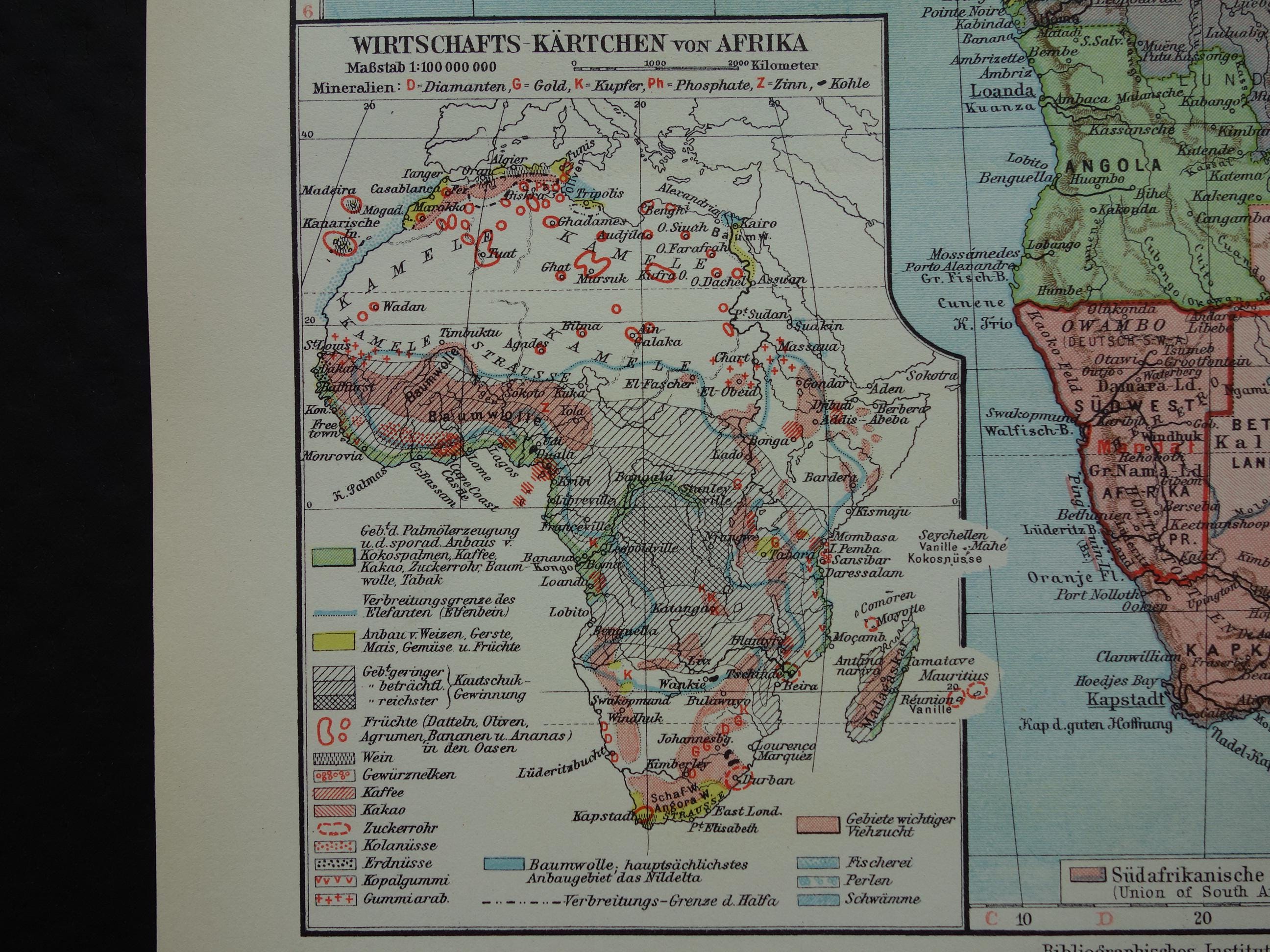 アフリカ 1928年のアフリカの古地図 オリジナルのビンテージプリント