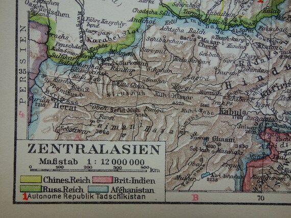 1928 Old Map Central Antique Print Himalaya Kashmir | Etsy