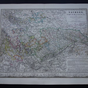 1859 Antique map of Germany old print Saxony Hessen Thuringia detailed dated maps Dresden Weimar Erfurt area