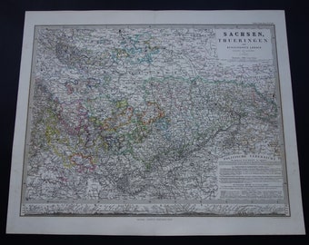 1859 antique map of Germany/lovely old print about Prussia Brandenburg Saxony Hessen Thuringia/alte karte von Sachsen Dresden Weimar Erfurt