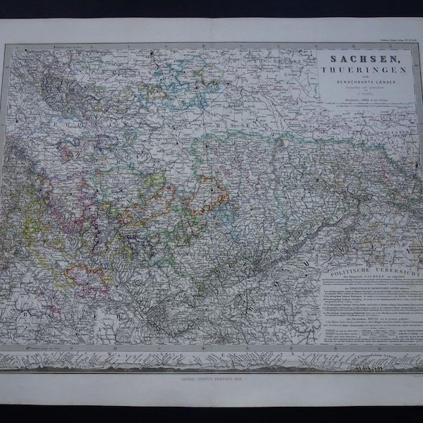 1859 antique map of Germany/lovely old print about Prussia Brandenburg Saxony Hessen Thuringia/alte karte von Sachsen Dresden Weimar Erfurt