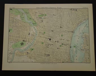 Old map of Philadelphia US 1883 original antique English city plan print Philadelphia maps
