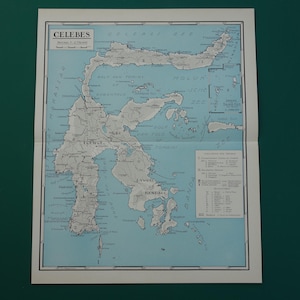 Carte ancienne de l'INDONÉSIE de Célèbes, 1933, impression néerlandaise vintage sur Célèbes Makassar Palu Kendari