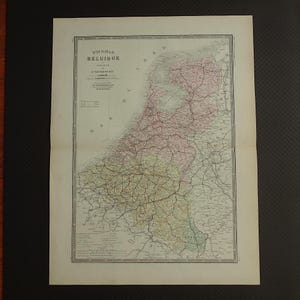 LARGE Old Map Holland and Belgium 1875 original antique maps The Netherlands