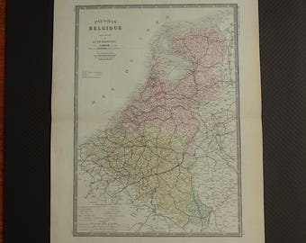 大型の古いオランダとベルギーの地図 1875年 オリジナルのアンティーク