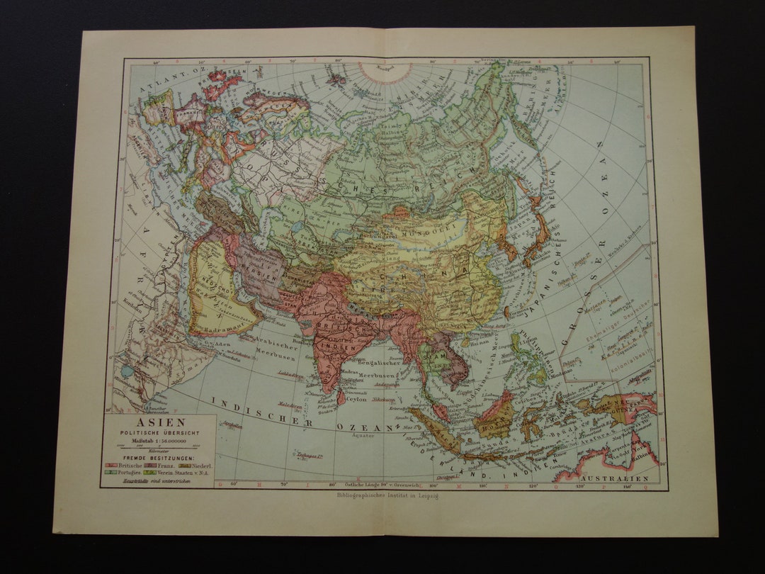 ASIA Old Map of Asia 1926 Vintage Print About the Asian Continent ...