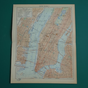 NEW YORK map 1937 original old print of NY city Manhattan Brooklyn Central Park Dutch vintage maps about New York
