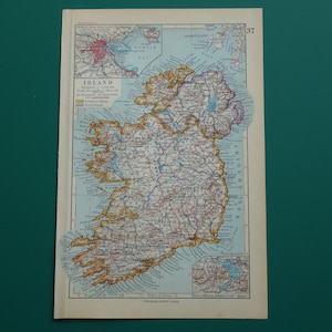 Alte Landkarte Irland von Irland 1928 detailierter Vintage deutscher Landkarten Dublin Lough Leane Killarney - kleine antike Landkarten 16x24c 6x9"