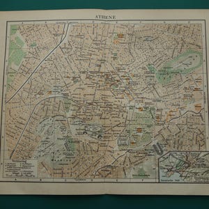 ATENE vecchia mappa di Atene 1936 stampa olandese d'epoca Mappe dettagliate Grecia
