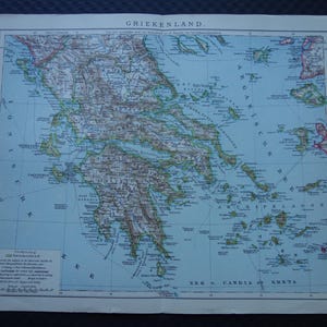 Griekse oude kaart, originele antieke Nederlandse prent uit 1917 van Athene in Griekenland - gedetailleerde vintage kaarten
